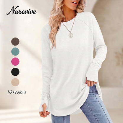 Solid Color Split-finger Long-sleeved Shirt Loose Mid-length